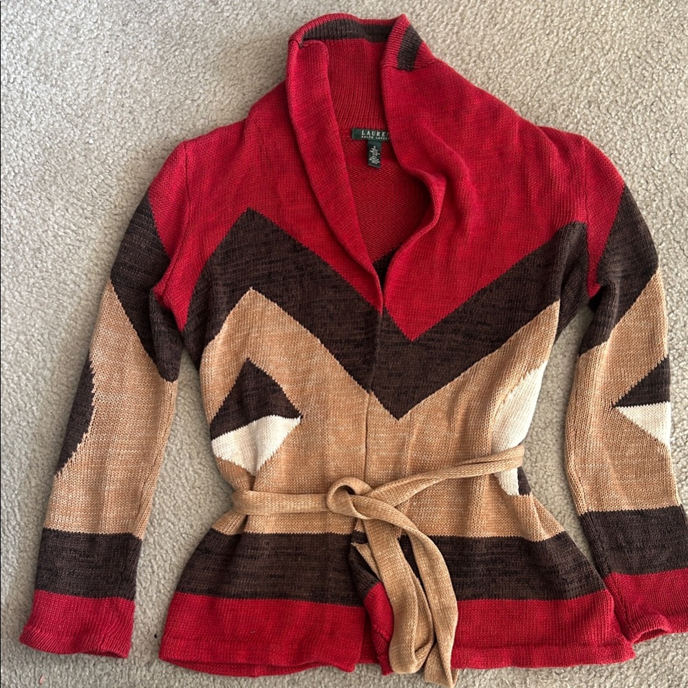 Ralph Lauren Red and Brown Native Cardigan